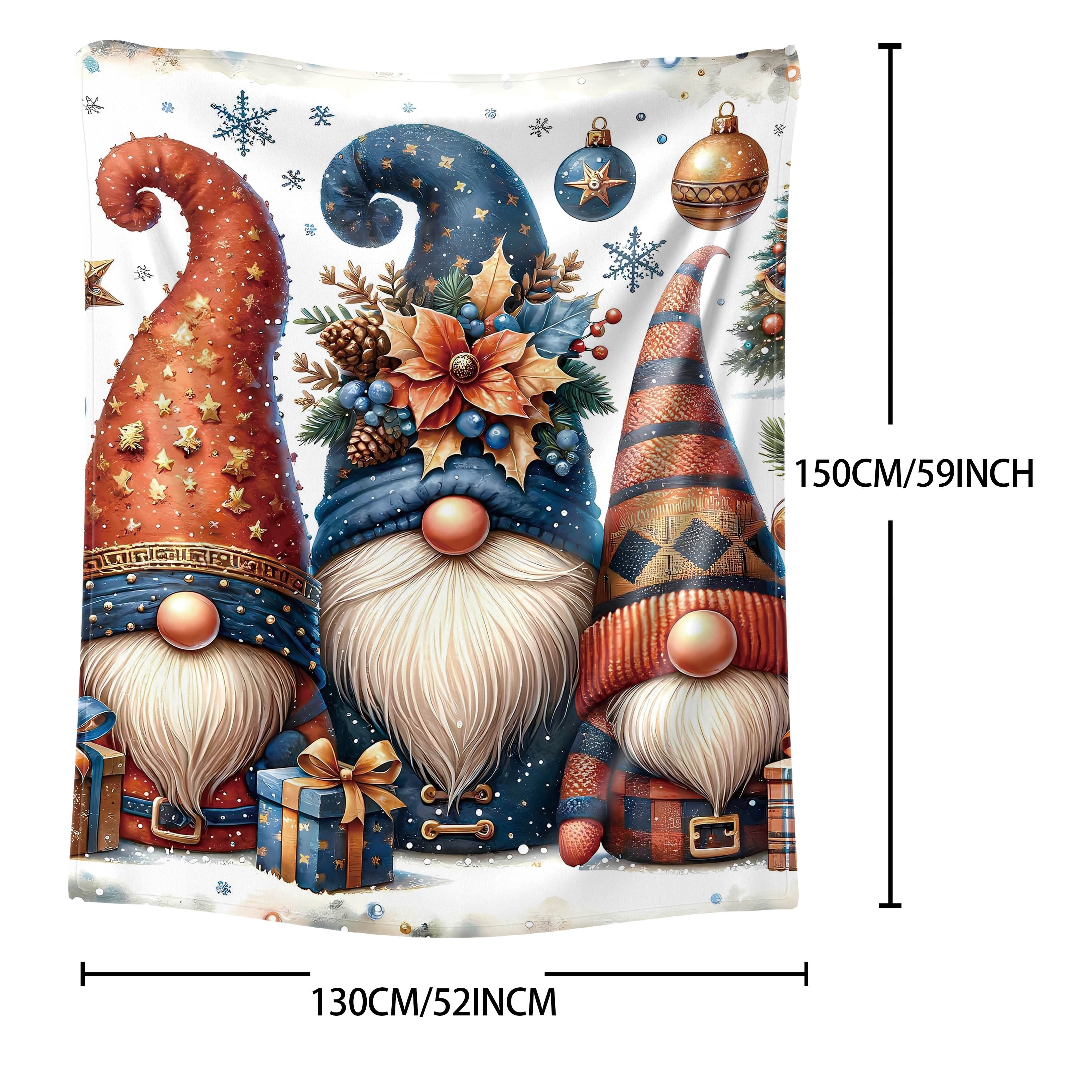 Christmas Gnomes Print Flannel Throw Blanket Soft Cozy Bed Sofa Decor