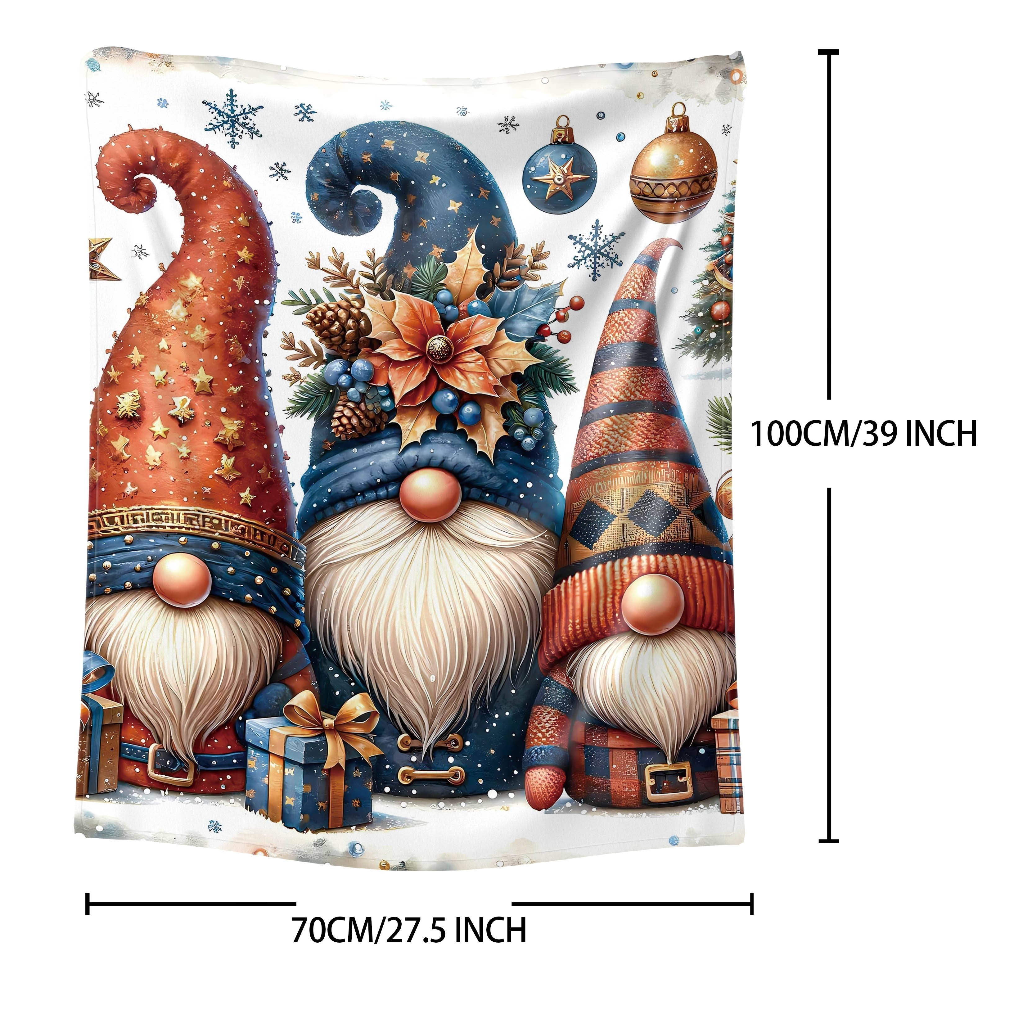 Christmas Gnomes Print Flannel Throw Blanket Soft Cozy Bed Sofa Decor