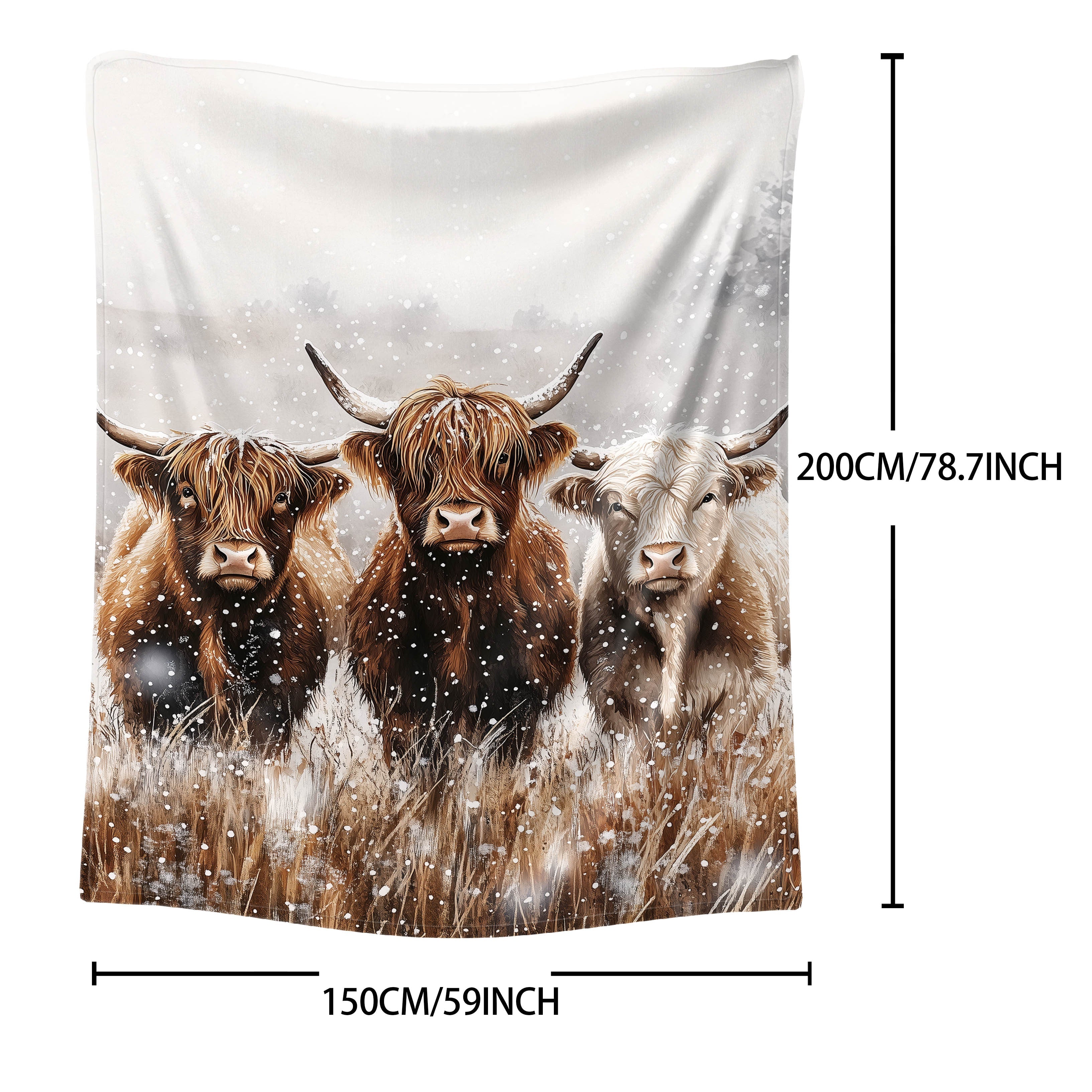 Highland Cows Print Flannel Throw Blanket Soft Polyester Knit Cozy All-Season Sofa Bed Cover Watercolor Animal Design Lightweight Warmth