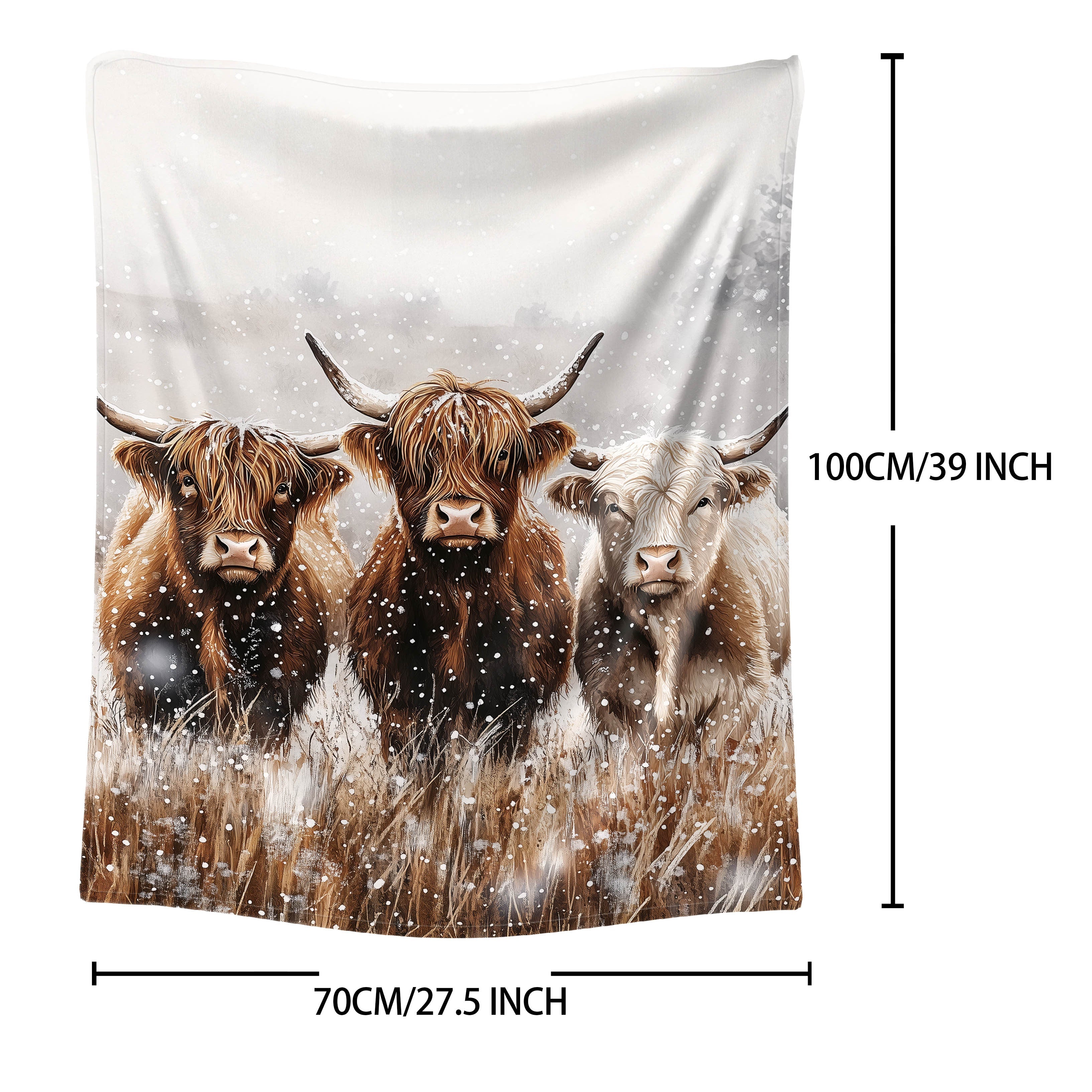 Highland Cows Print Flannel Throw Blanket Soft Polyester Knit Cozy All-Season Sofa Bed Cover Watercolor Animal Design Lightweight Warmth