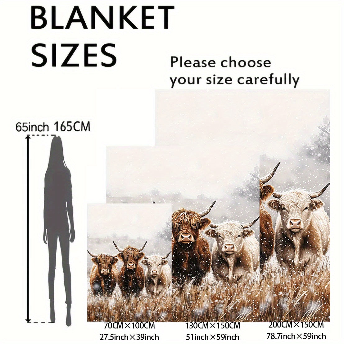 Highland Cows Print Flannel Throw Blanket Soft Polyester Knit Cozy All-Season Sofa Bed Cover Watercolor Animal Design Lightweight Warmth