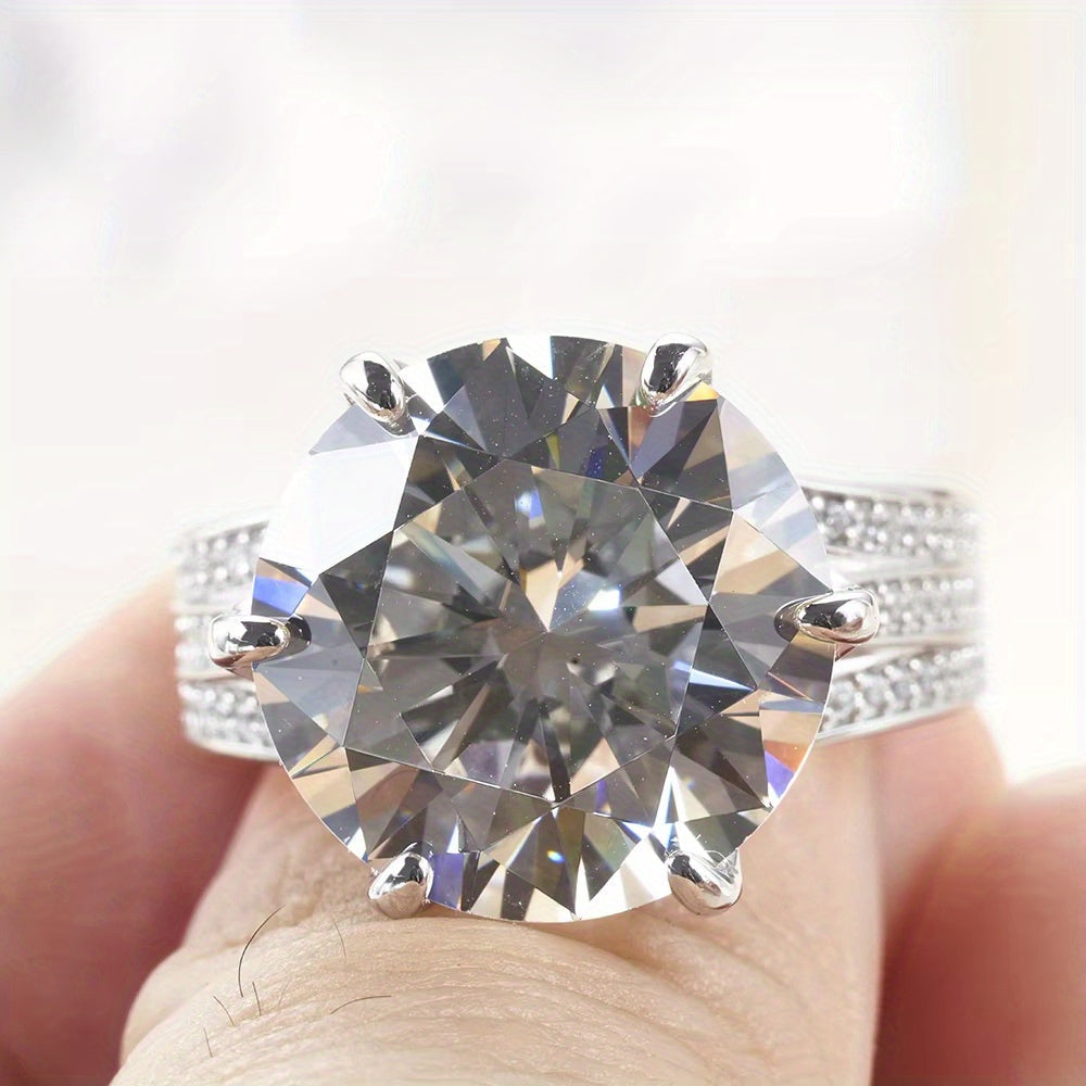 Sterling Silver Moissanite Ring 10 Carat Round Cut Hypoallergenic Jewelry
