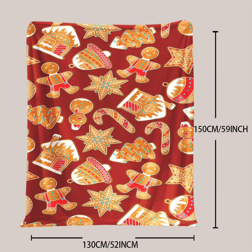 Christmas Fleece Blanket with Candy Cane and Gingerbread Pattern Soft Warm Holiday Decor
