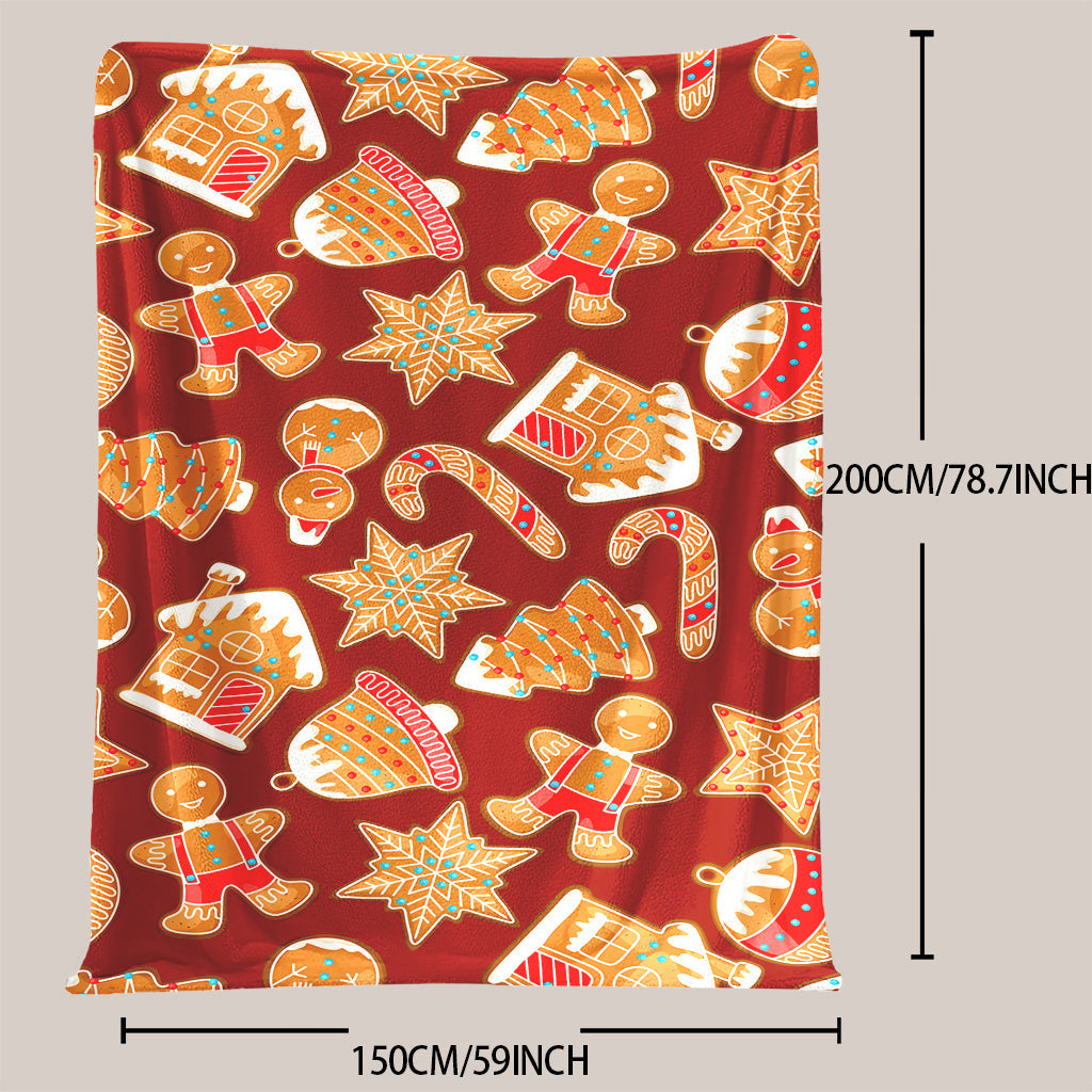 Christmas Fleece Blanket with Candy Cane and Gingerbread Pattern Soft Warm Holiday Decor