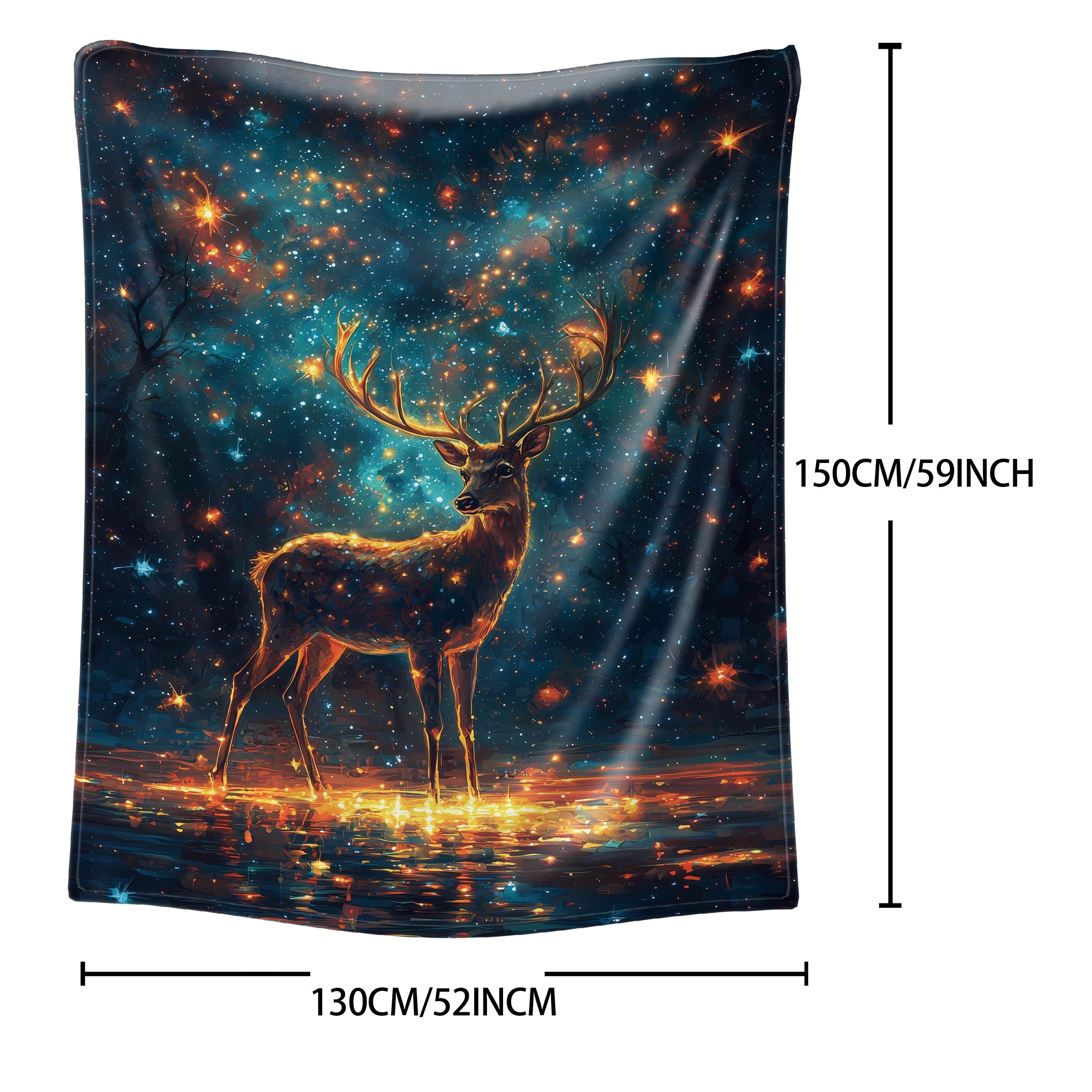 Starry Sky Deer Print Flannel Blanket All-Season Cozy Throw for Bed Sofa Camping