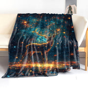 Starry Sky Deer Print Flannel Blanket All-Season Cozy Throw for Bed Sofa Camping