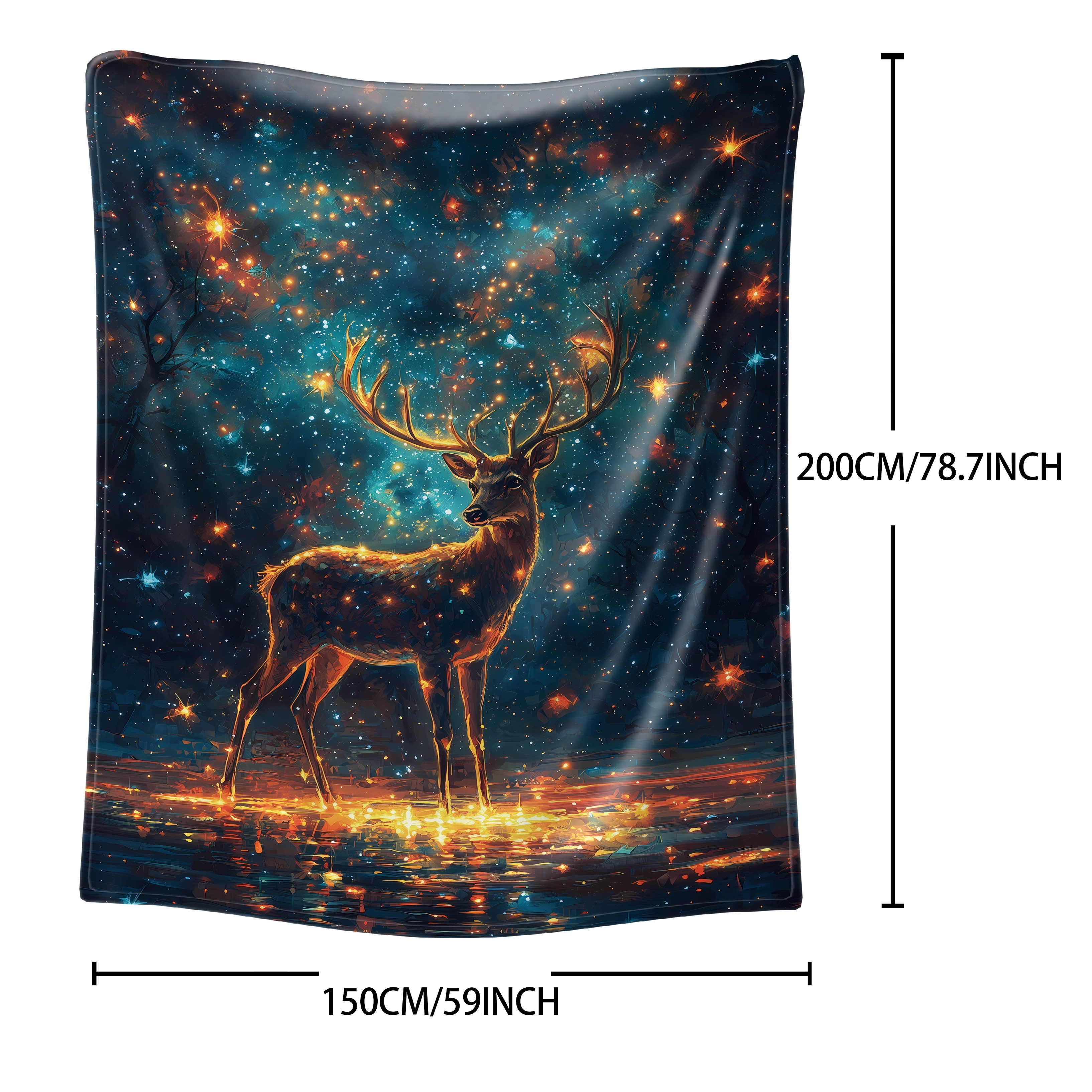 Starry Sky Deer Print Flannel Blanket All-Season Cozy Throw for Bed Sofa Camping