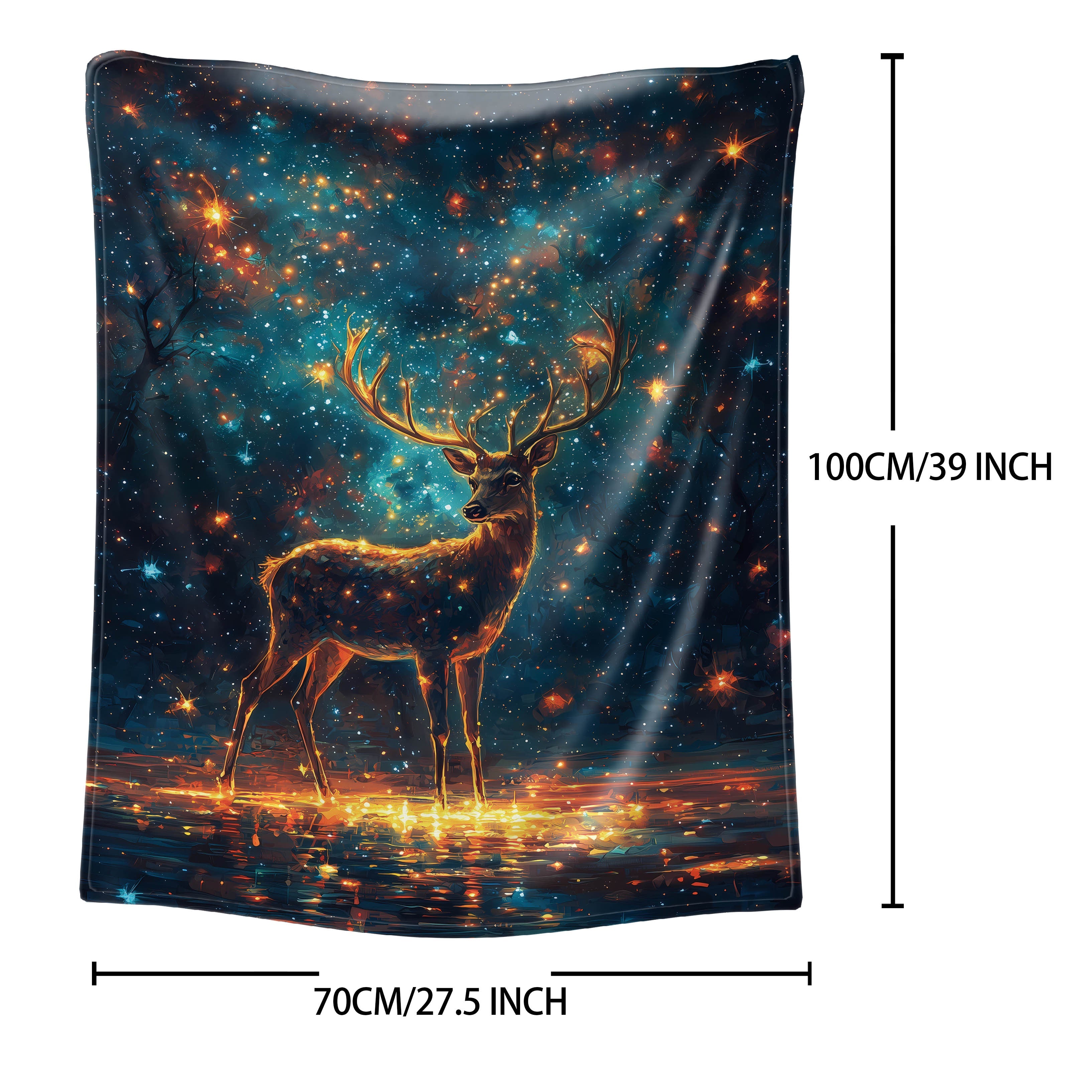 Starry Sky Deer Print Flannel Blanket All-Season Cozy Throw for Bed Sofa Camping