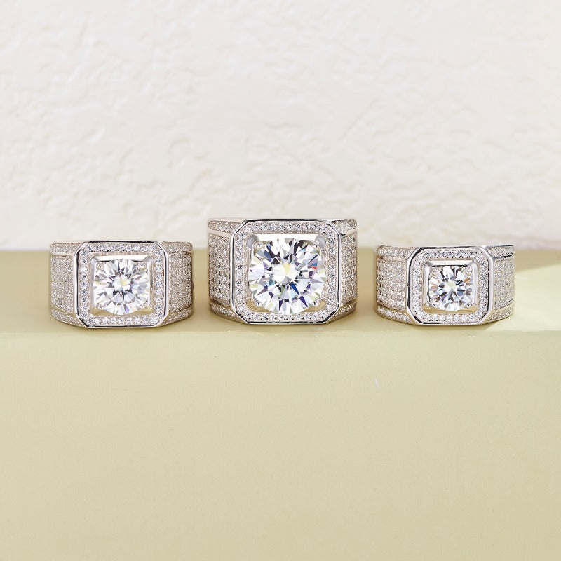 Erkaklar uchun Moissanite uzuk 1-5ct Sterling Silver nikoh va to'y zargarlik buyumlari