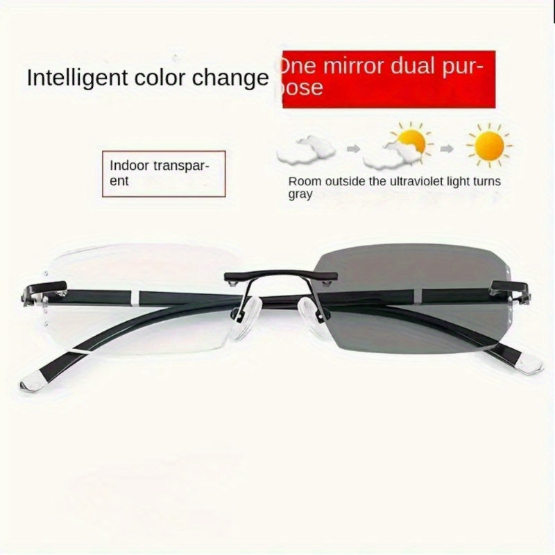 Rimless Rhinestone Photochromic Glasses with Anti-Blue Light for Daily Wear and Parties