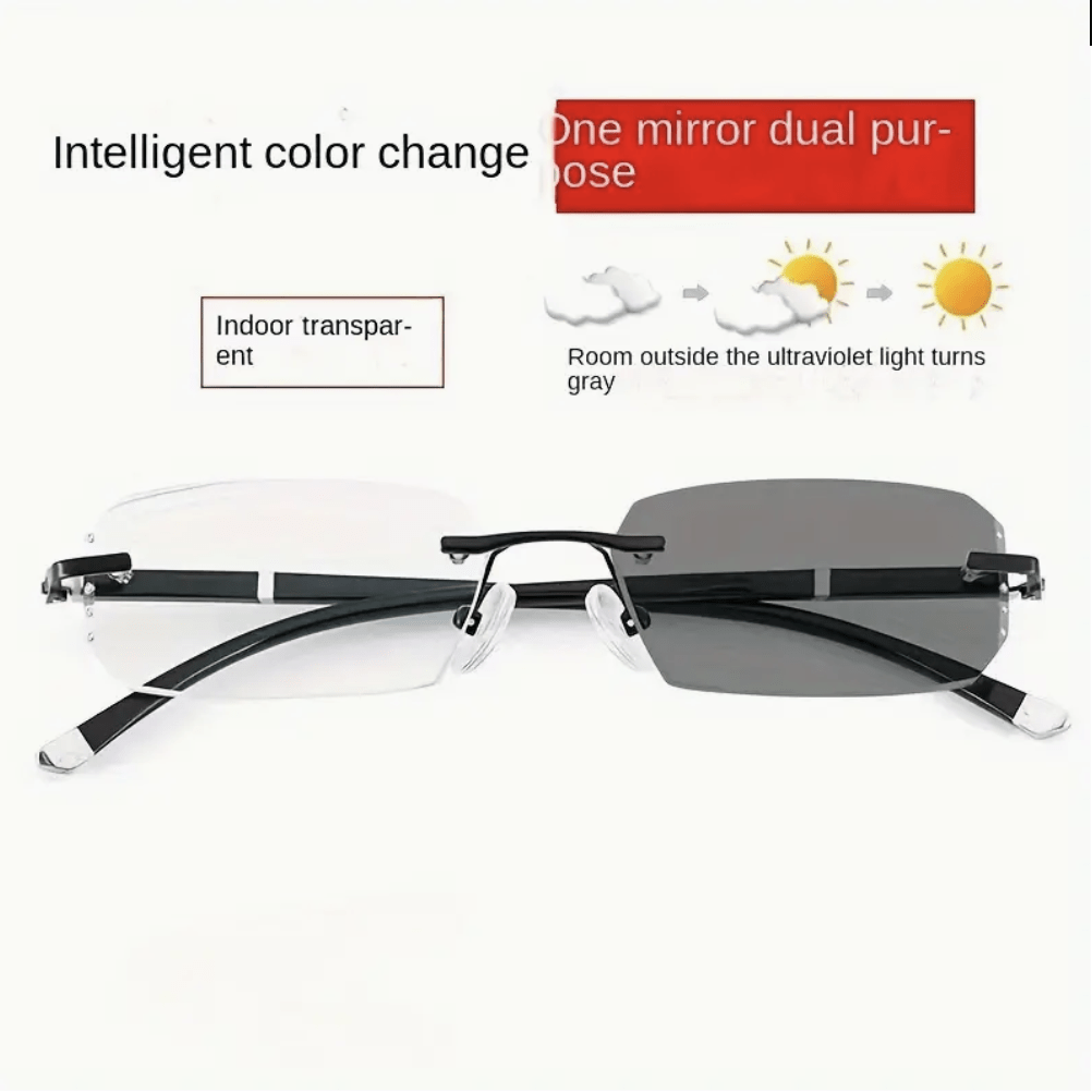 Rimless Rhinestone Photochromic Glasses with Anti-Blue Light for Daily Wear and Parties