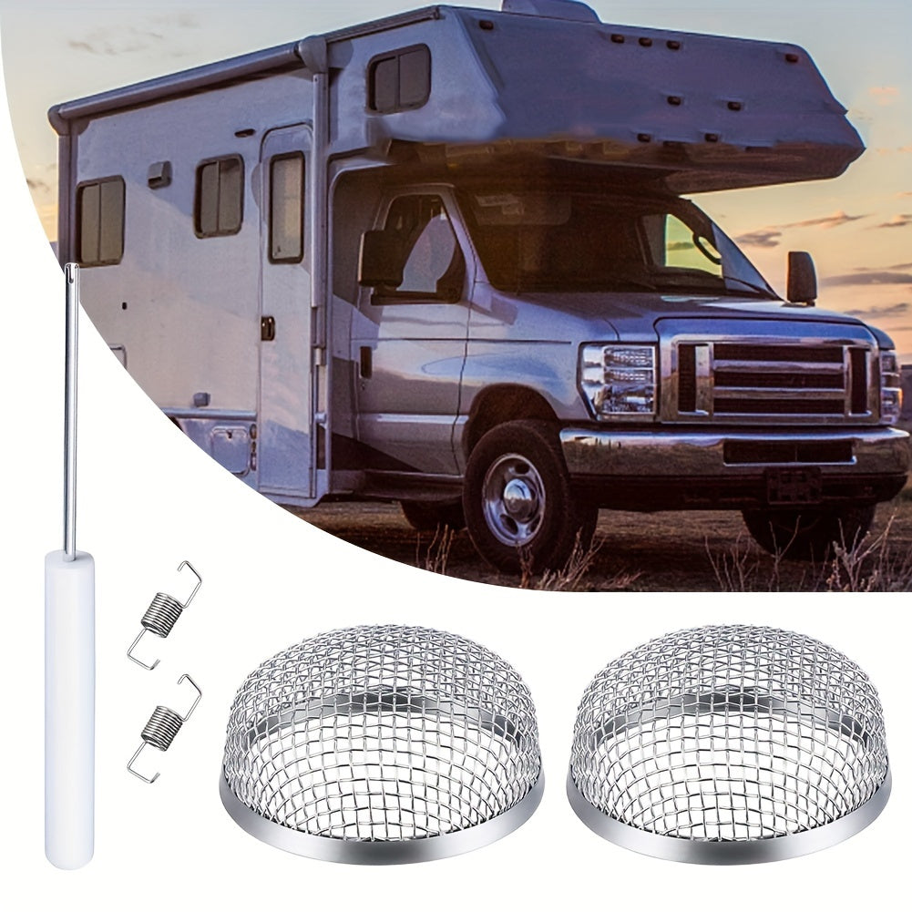 Set of 2 Stainless Steel RV Stove Vent Covers with Mesh Screens and Tools