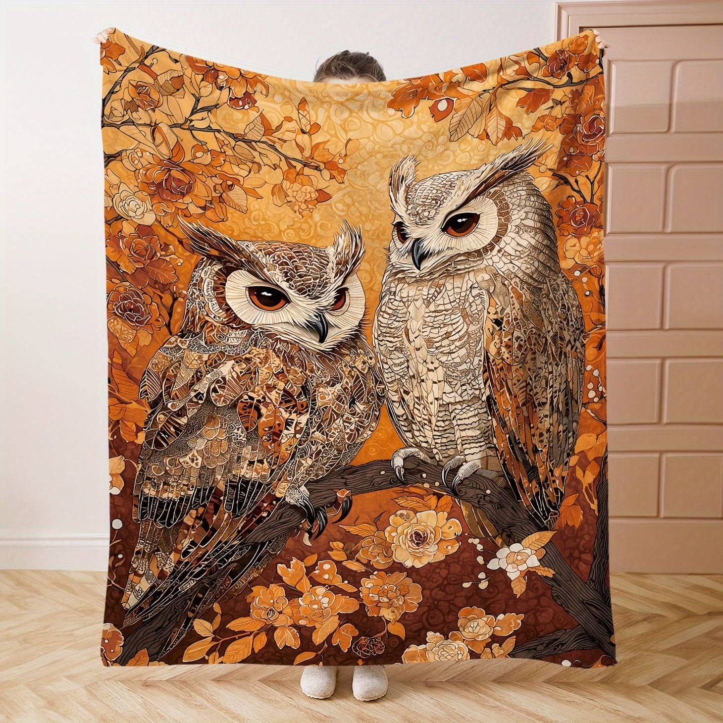 Flannel Blanket for Bed Sofa and Camping Floral Owls Animal Print Lightweight Polyester All-Season