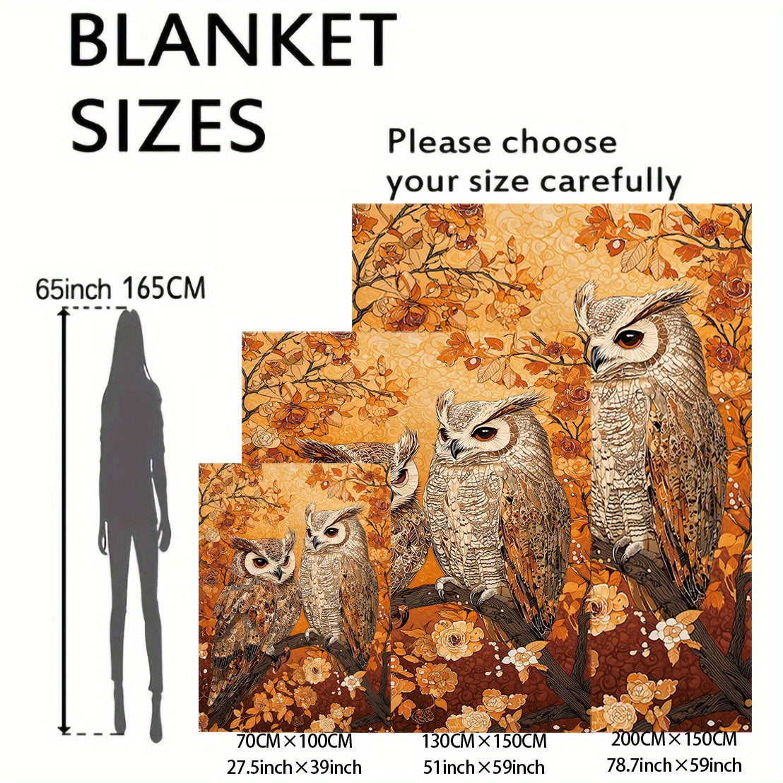 Flannel Blanket for Bed Sofa and Camping Floral Owls Animal Print Lightweight Polyester All-Season