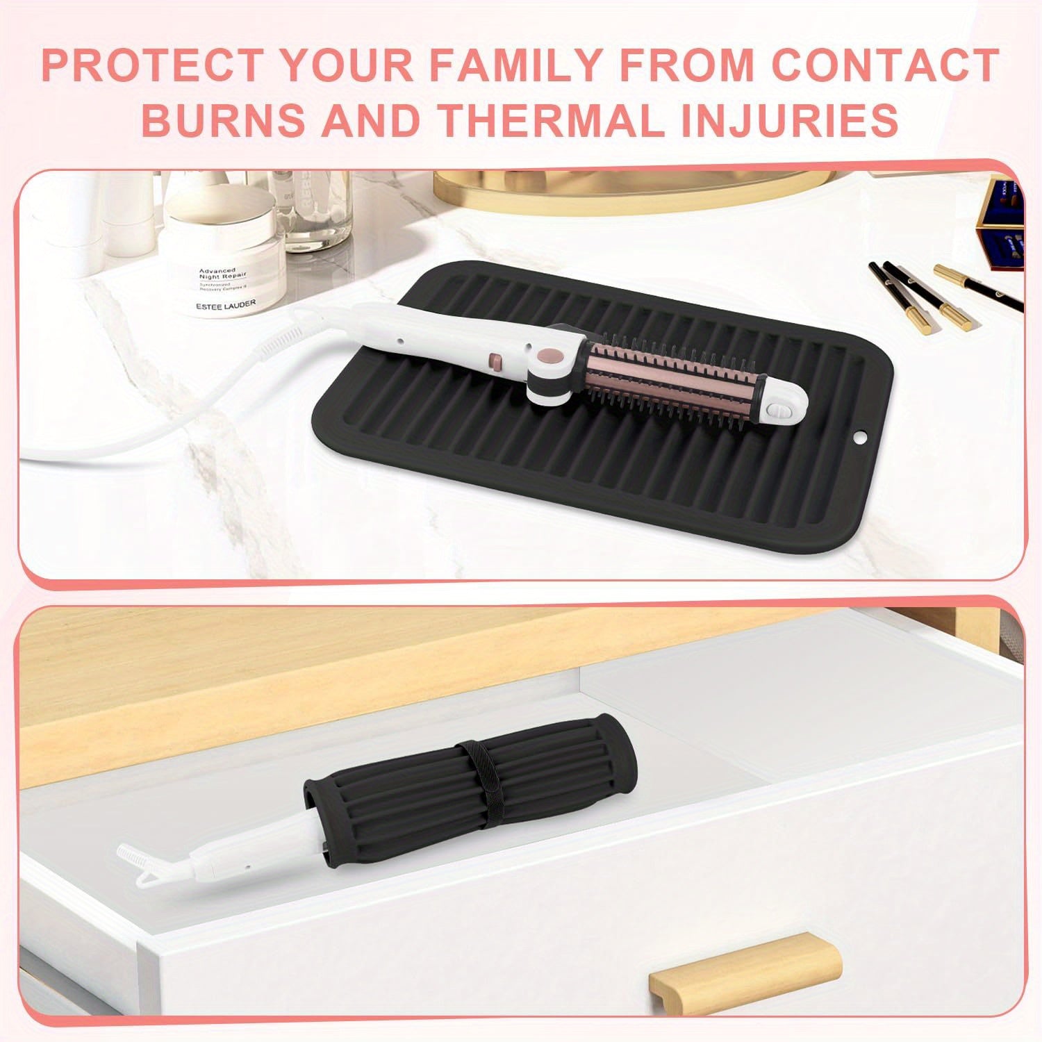 Alfombrilla de silicona grande resistente al calor para rizadores y planchas de pelo, accesorio portátil de viaje para salón