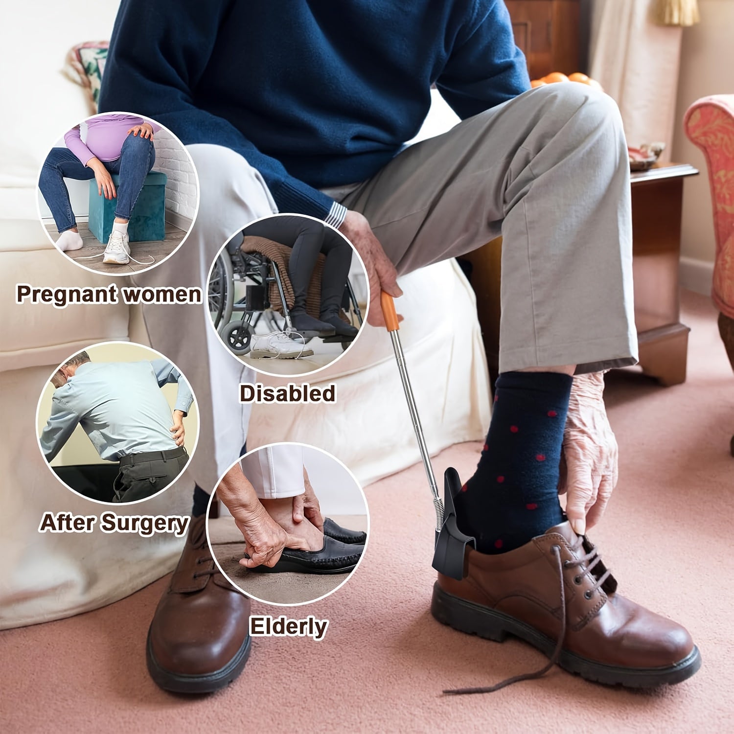 Seniors Stainless Steel Shoe Horn 78.74cm No Bending Needed for Sneakers Boots