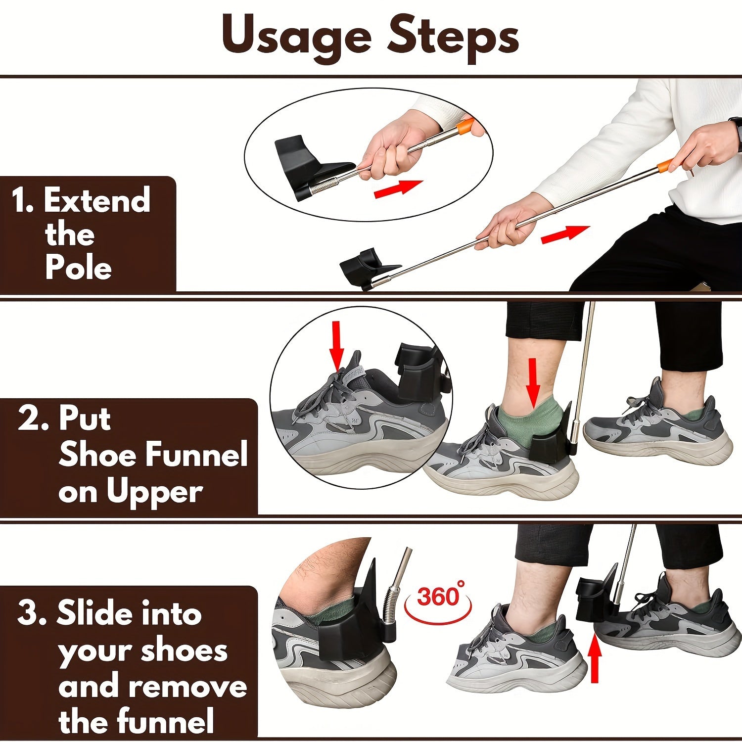 Seniors Stainless Steel Shoe Horn 78.74cm No Bending Needed for Sneakers Boots