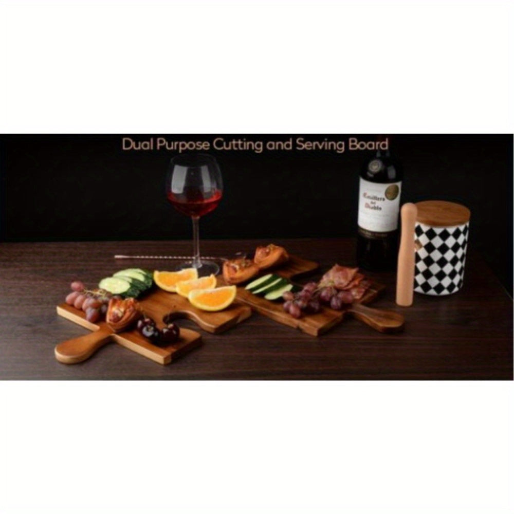 Set of 4 Acacia Wood Charcuterie Boards with Puzzle Handles for Cheese and Deli
