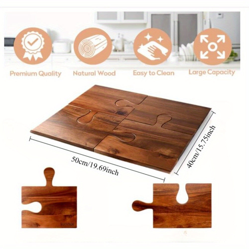 Set of 4 Acacia Wood Charcuterie Boards with Puzzle Handles for Cheese and Deli