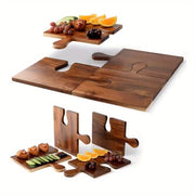 Set of 4 Acacia Wood Charcuterie Boards with Puzzle Handles for Cheese and Deli