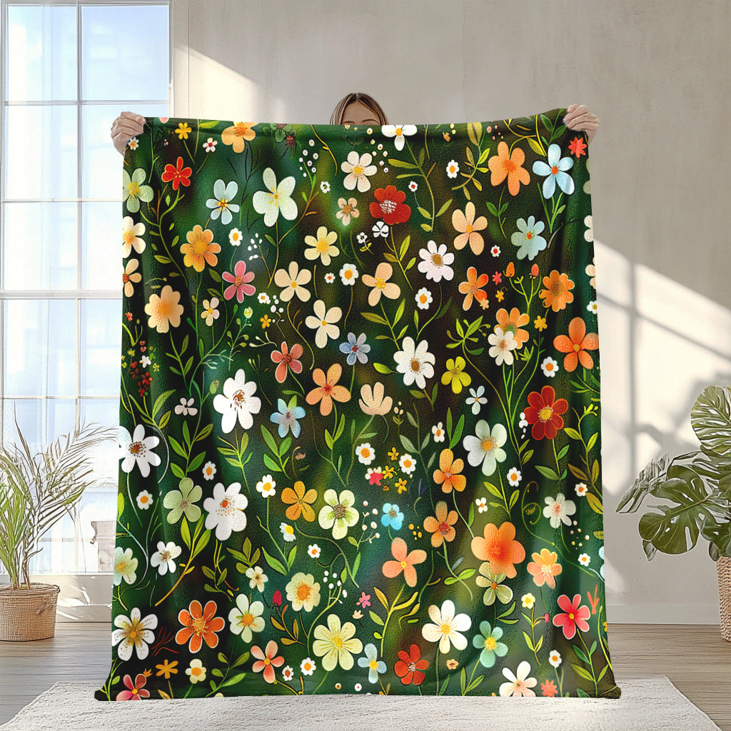 Floral Print Blanket Made from Soft Knitted Polyester Fleece for All-Season Use