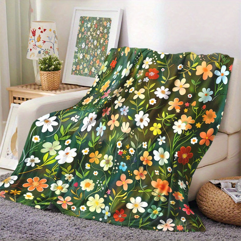 Floral Print Blanket Made from Soft Knitted Polyester Fleece for All-Season Use