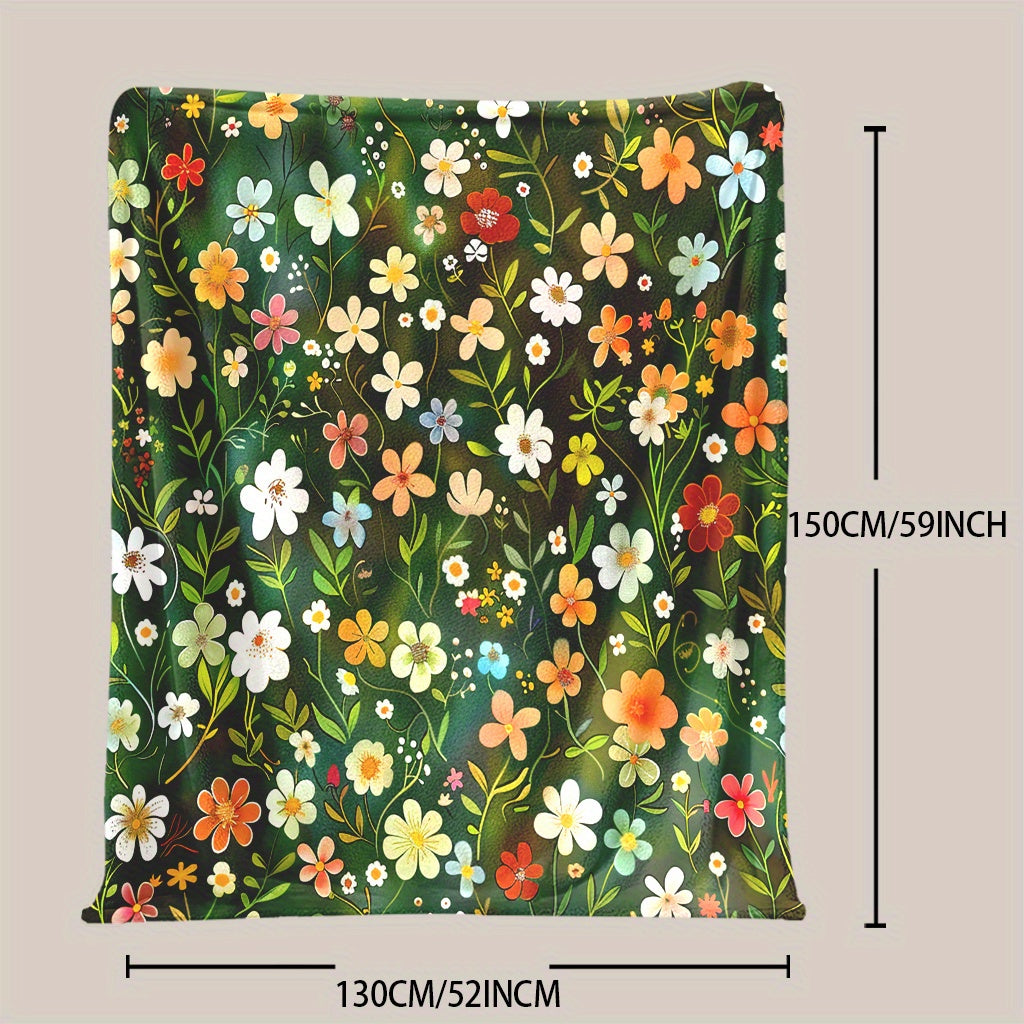 Floral Print Blanket Made from Soft Knitted Polyester Fleece for All-Season Use