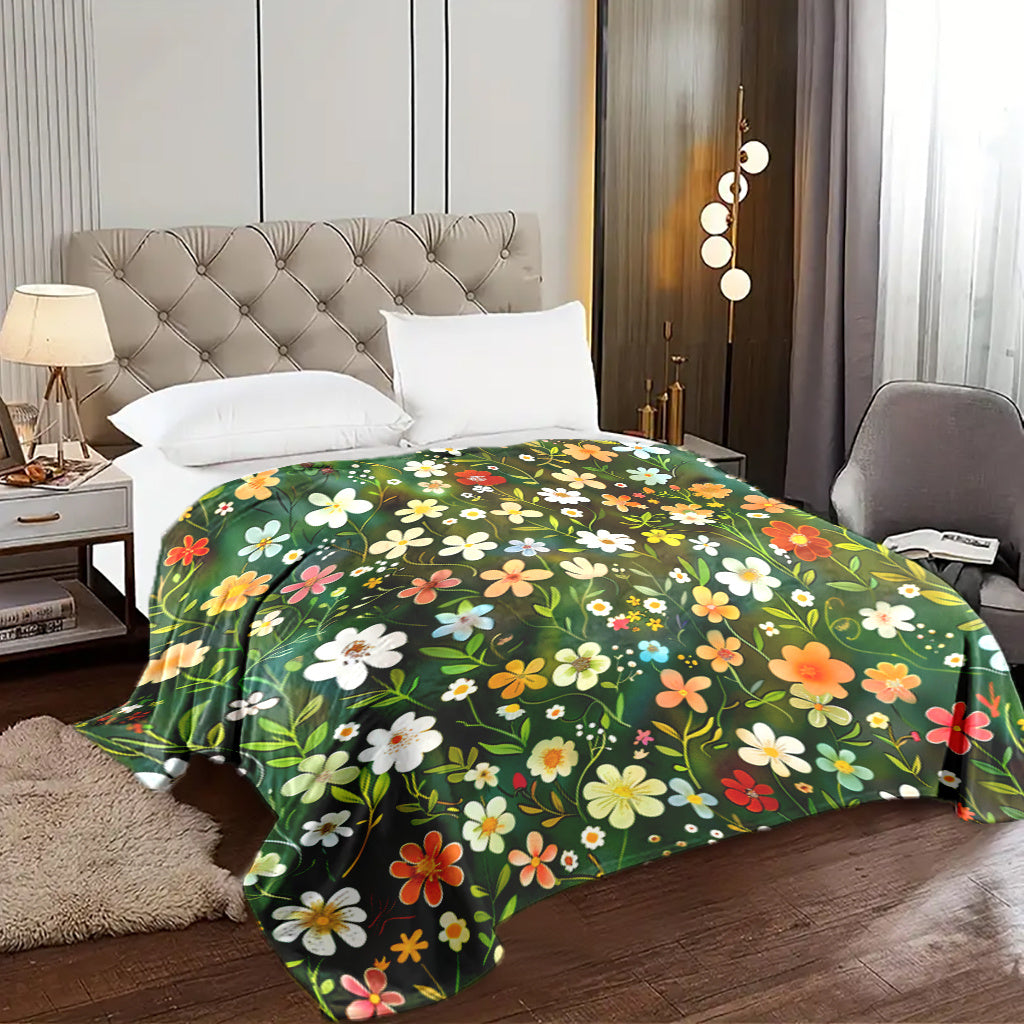 Floral Print Blanket Made from Soft Knitted Polyester Fleece for All-Season Use