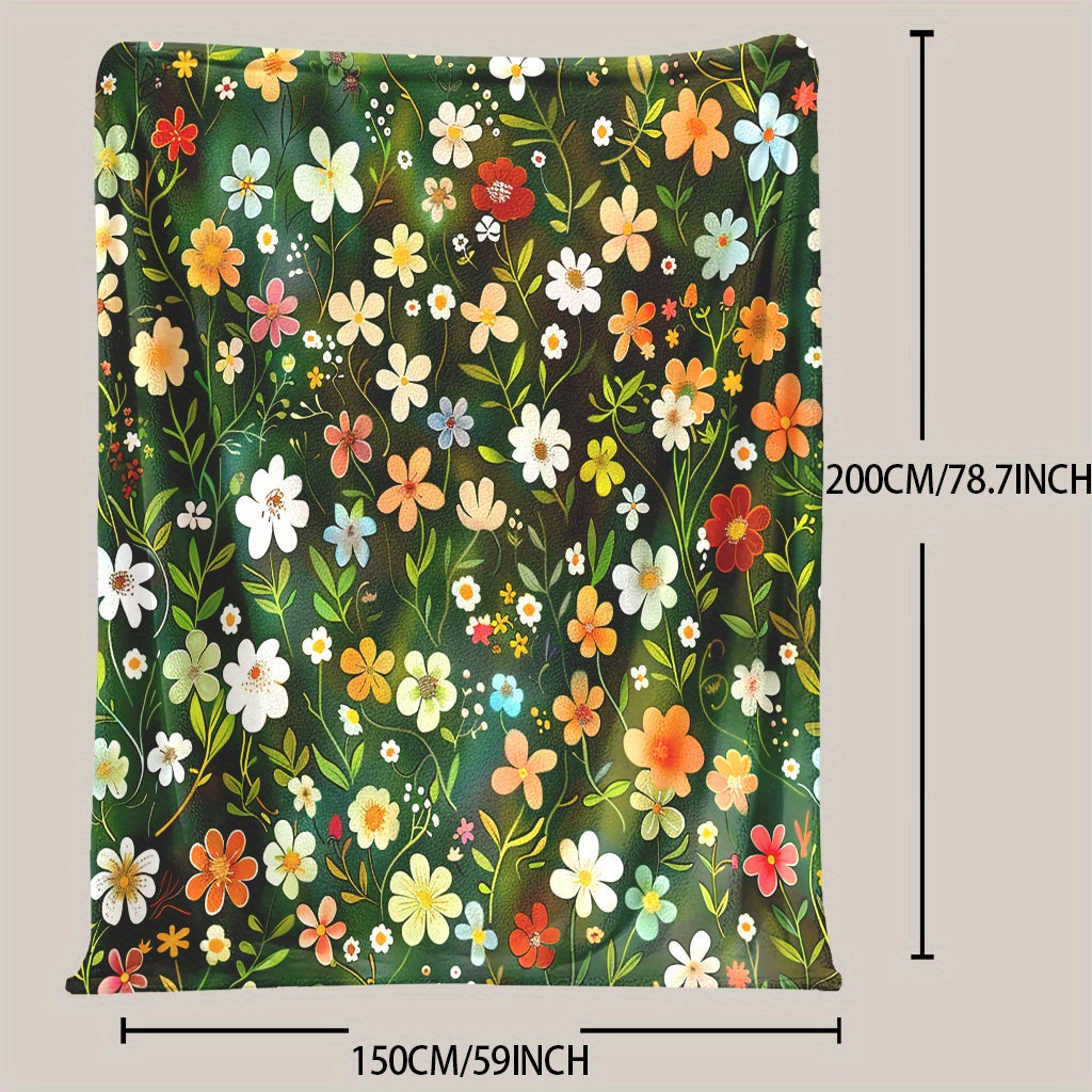 Floral Print Blanket Made from Soft Knitted Polyester Fleece for All-Season Use