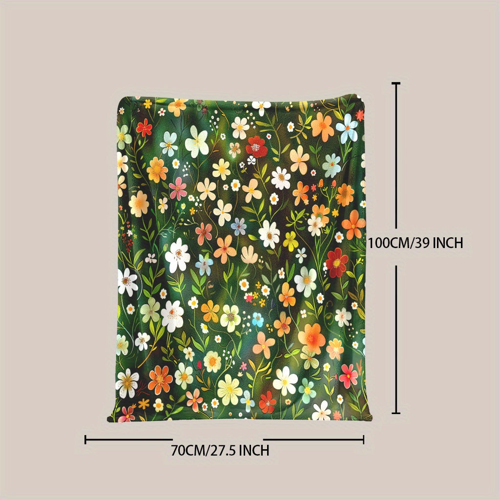 Floral Print Blanket Made from Soft Knitted Polyester Fleece for All-Season Use