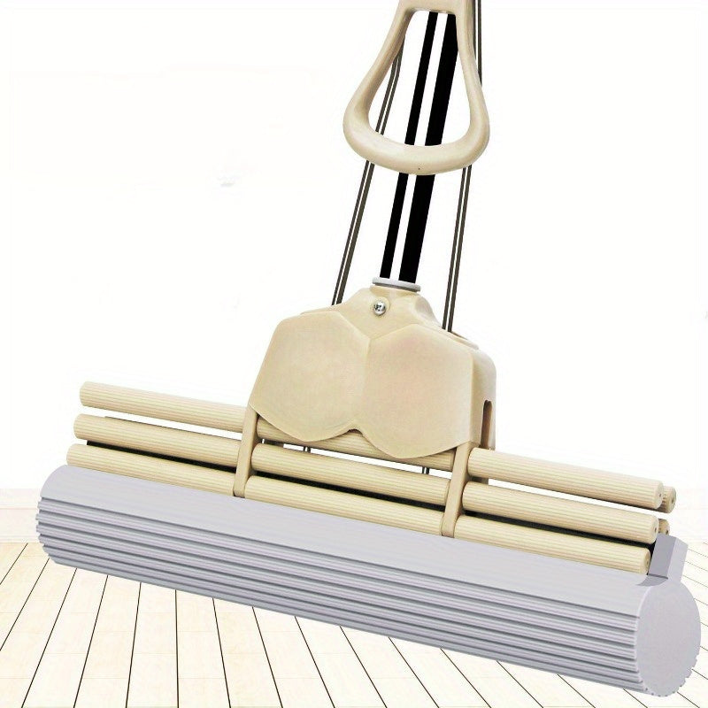Convenient Sponge Mop on Wheels with Rubber Head for Easy Absorption