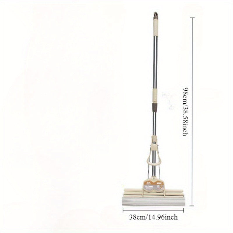 Convenient Sponge Mop on Wheels with Rubber Head for Easy Absorption