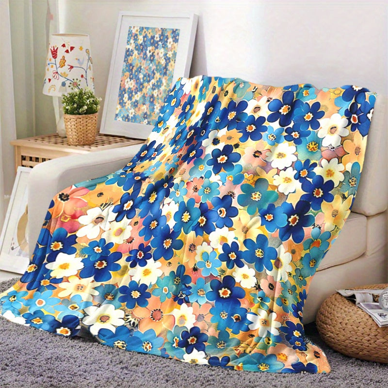 Flannel Fleece Throw Blanket Multicolor Floral Print Lightweight for All Seasons