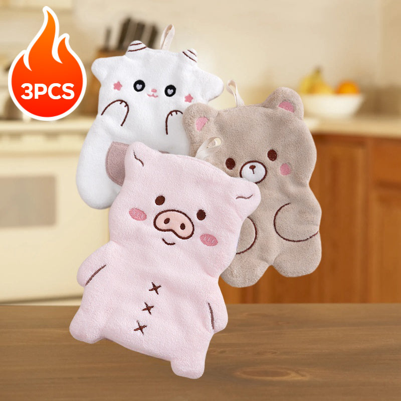 Coral Velvet Hand Towel 1/3pcs Animal Shape Hanging Quick Dry Absorbent Kitchen Bathroom