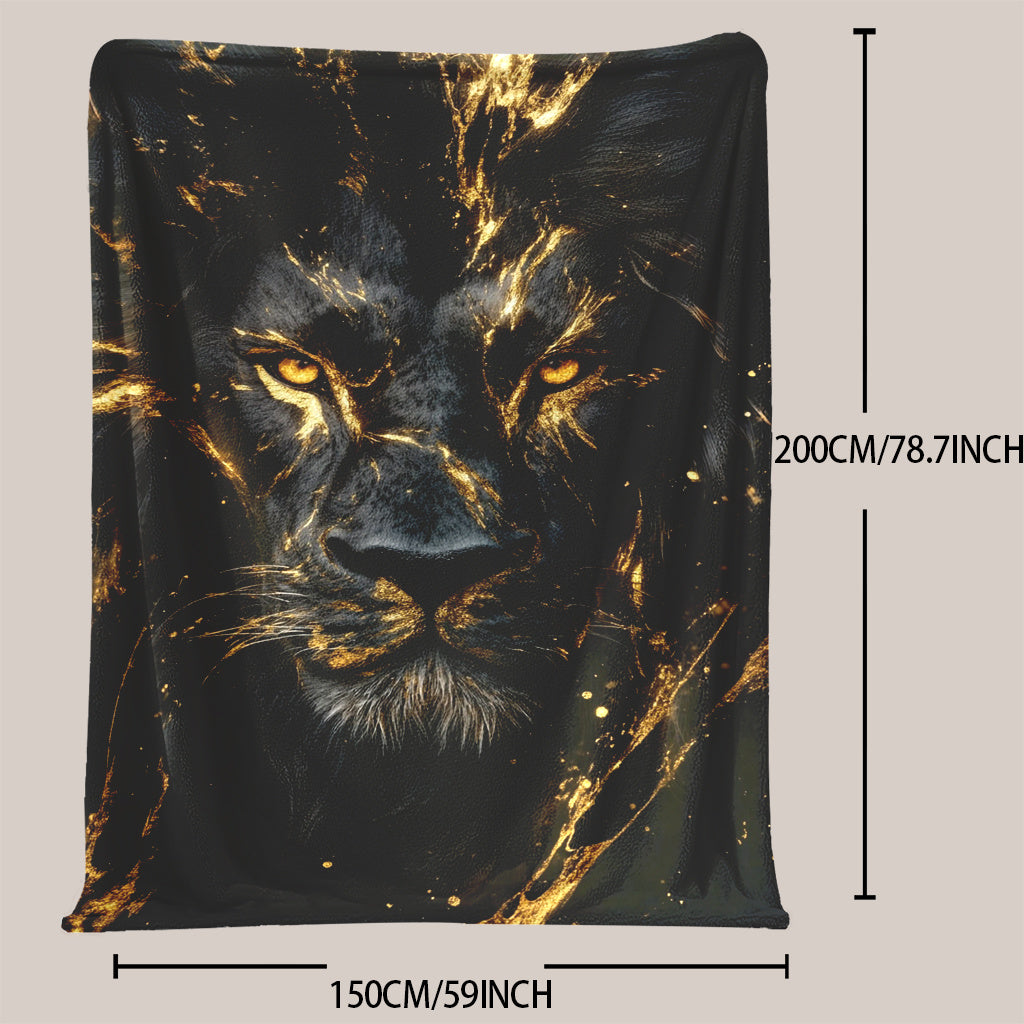 Lion Print Polyester Flannel Blanket for All Seasons and Travel