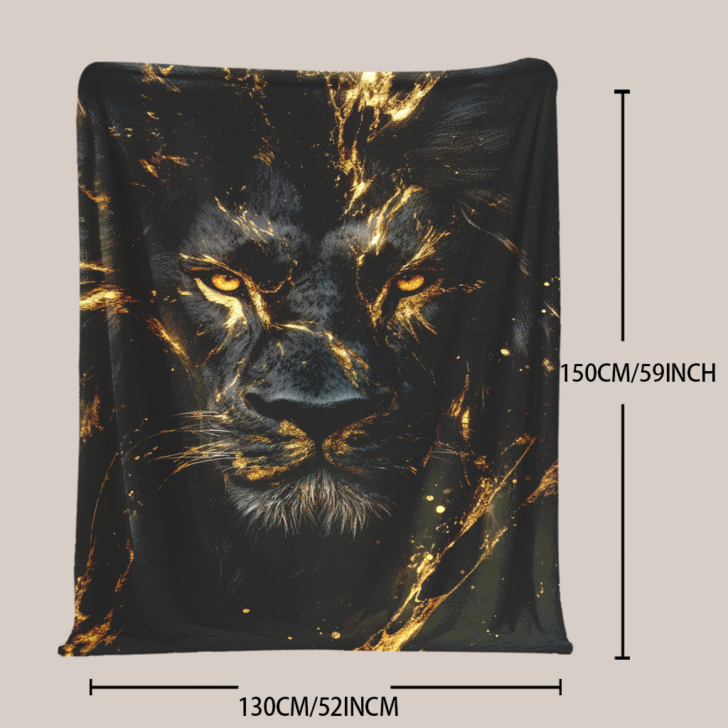 Lion Print Polyester Flannel Blanket for All Seasons and Travel