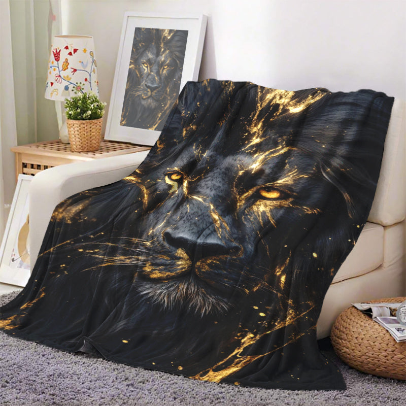 Lion Print Polyester Flannel Blanket for All Seasons and Travel