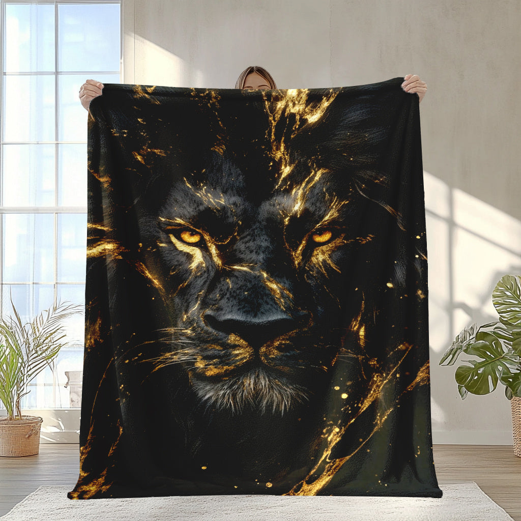 Lion Print Polyester Flannel Blanket for All Seasons and Travel