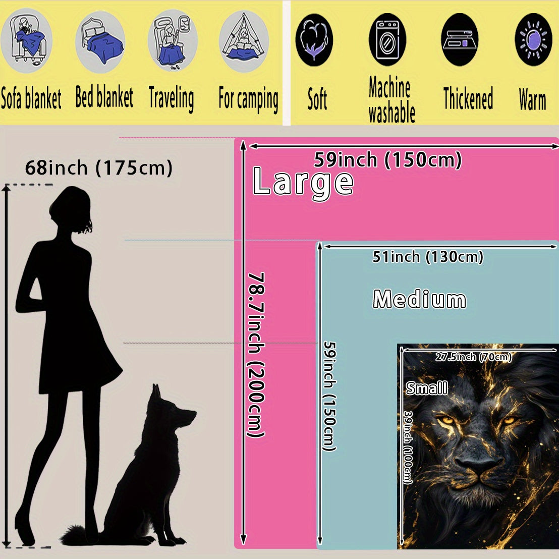 Lion Print Polyester Flannel Blanket for All Seasons and Travel