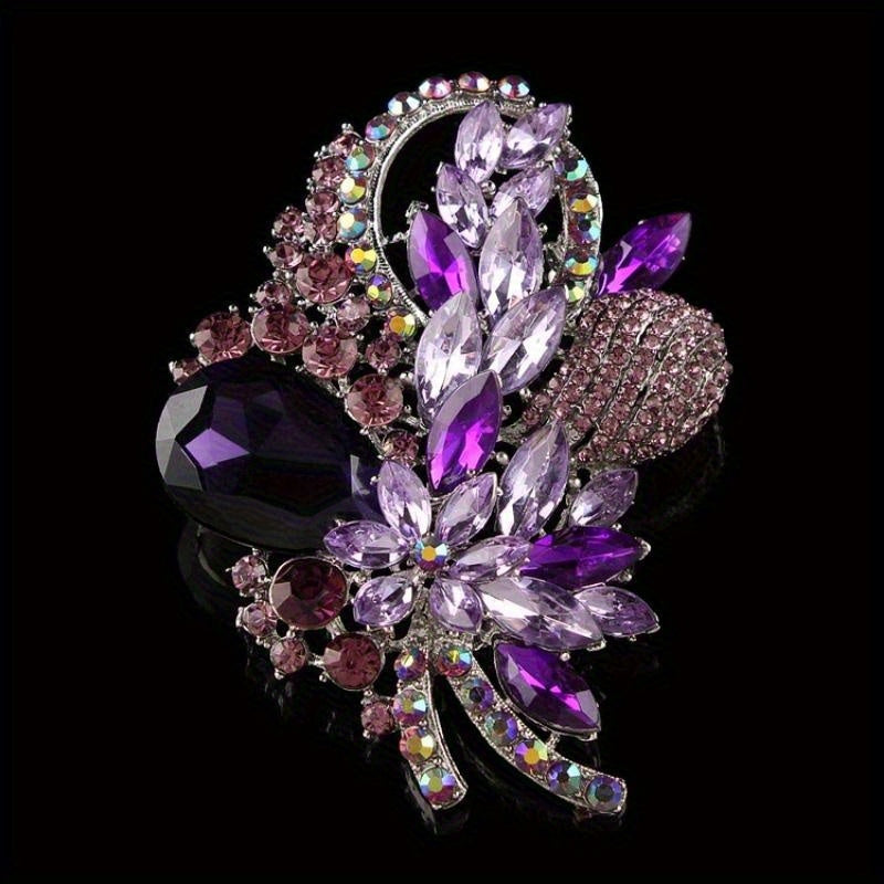 Floral Rhinestone Brooch Pin for Women Vintage Style Jewelry Accessories