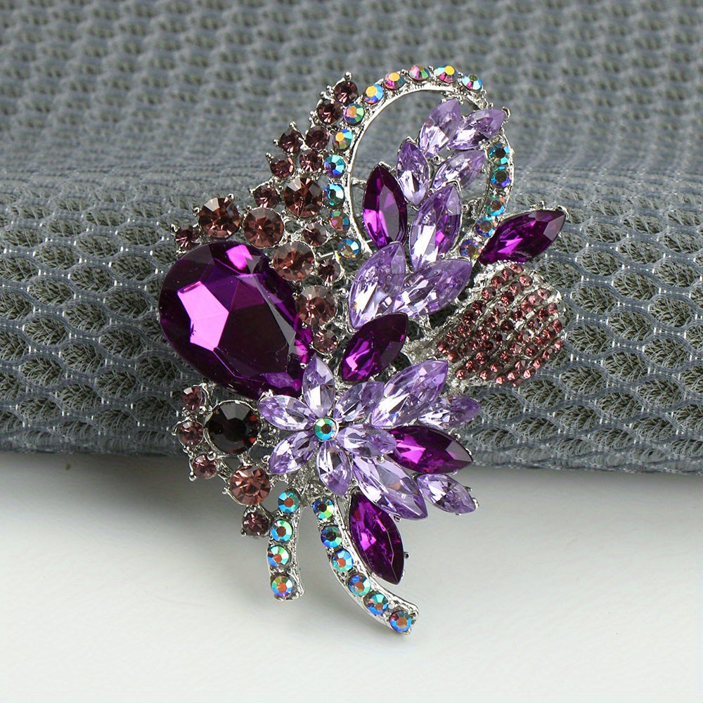 Floral Rhinestone Brooch Pin for Women Vintage Style Jewelry Accessories