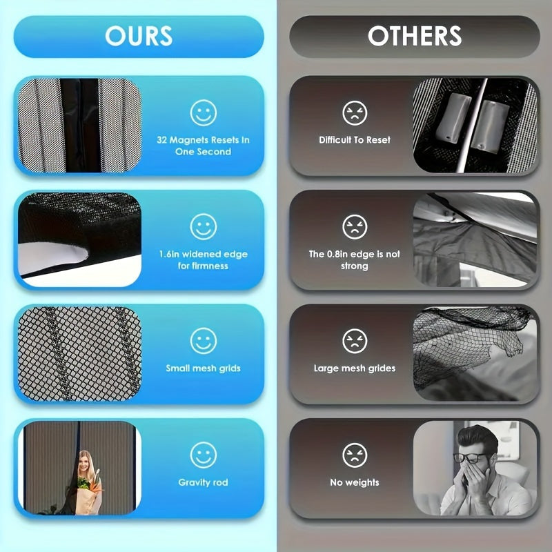 Magnetic Closure Screen Door Curtain for Mosquito Prevention 91.44x208.28 cm