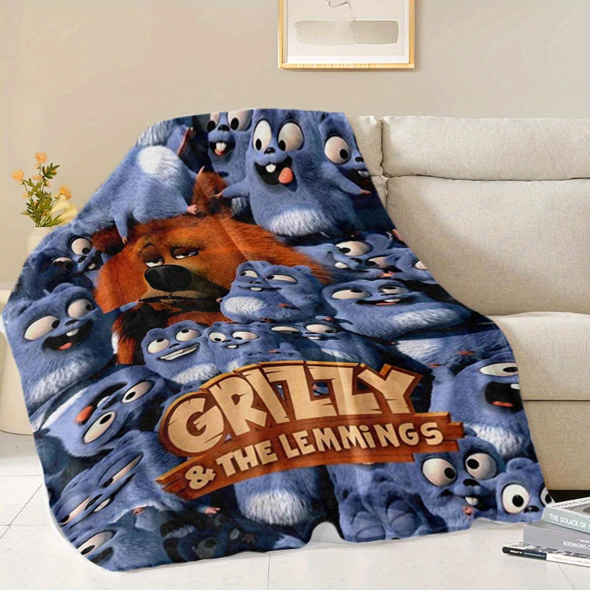 Anime Design Flannel Throw Blanket Polyester Lightweight Multi-Colored for Travel Napping Office