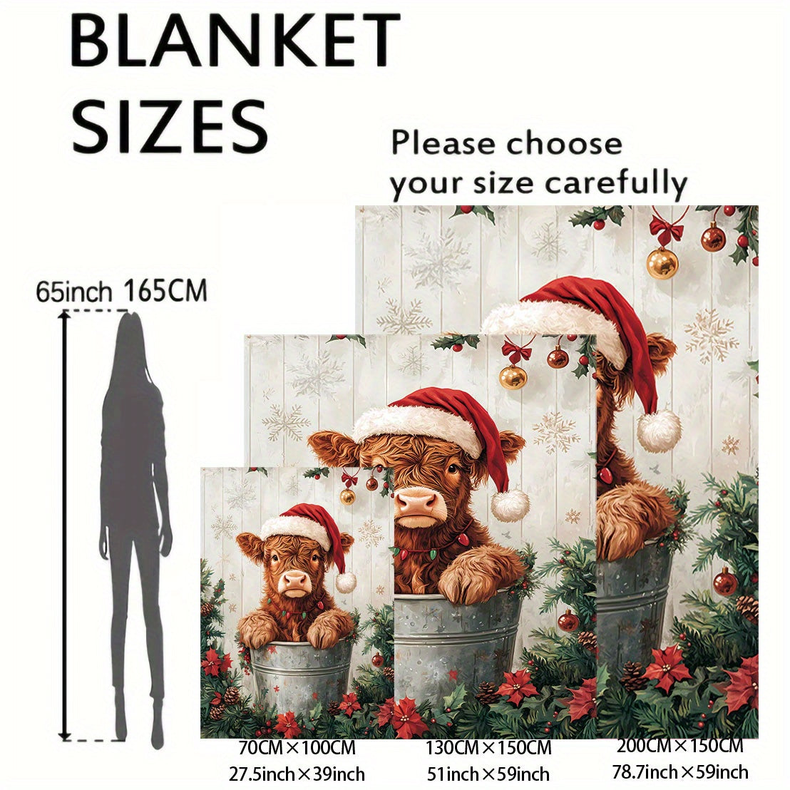 Рождественский узор на ведре для льда с изображением высокогорной коровы, фланелевое одеяло для кровати, дивана, кемпинга