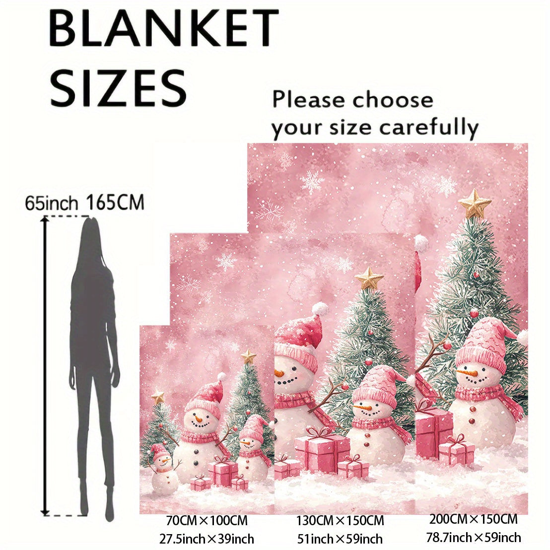 Mid-Century Style Christmas Flannel Throw Blanket Snowmen Presents Trees Soft Polyester Knit All-Season Cozy Lightweight