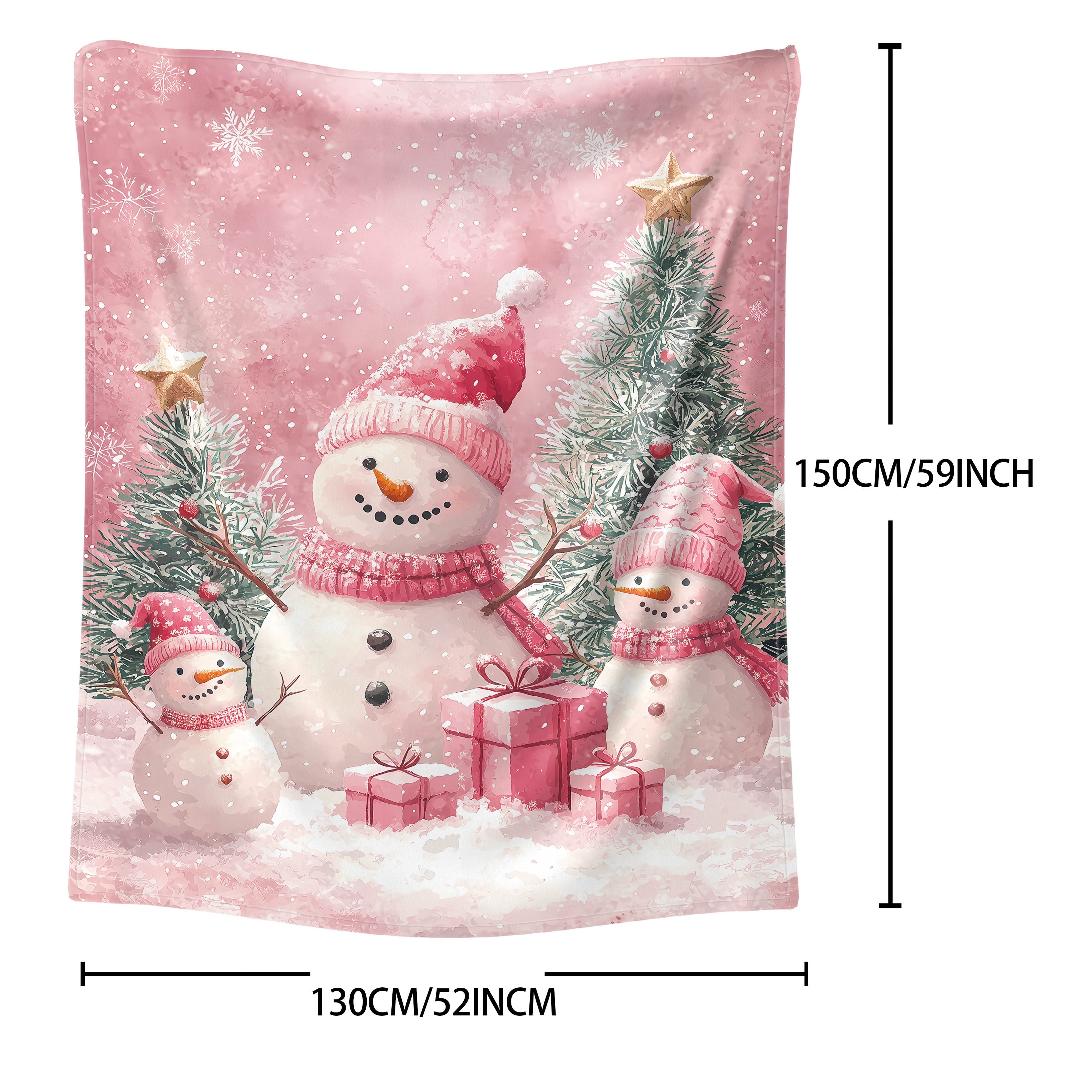 Mid-Century Style Christmas Flannel Throw Blanket Snowmen Presents Trees Soft Polyester Knit All-Season Cozy Lightweight