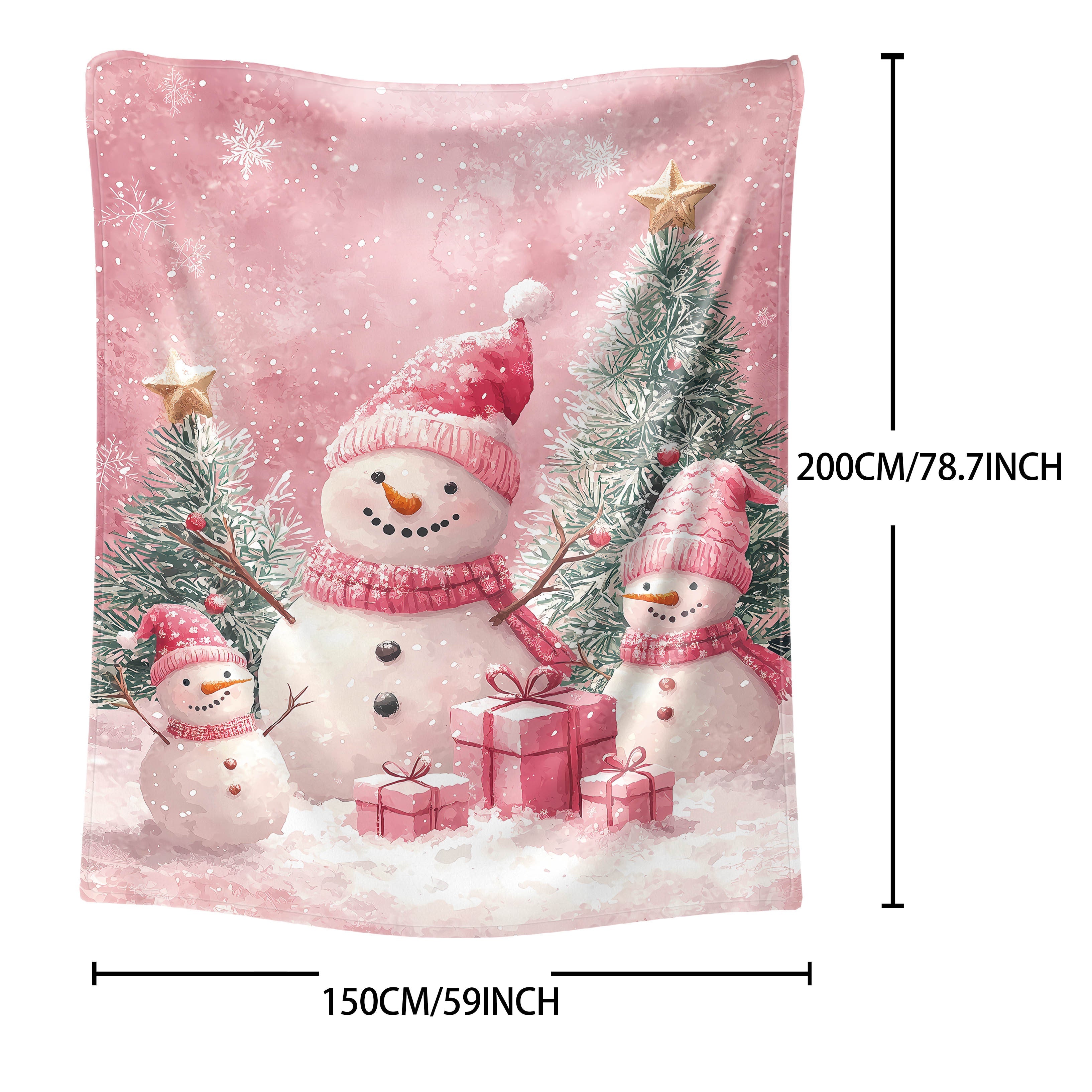 Mid-Century Style Christmas Flannel Throw Blanket Snowmen Presents Trees Soft Polyester Knit All-Season Cozy Lightweight