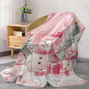 Mid-Century Style Christmas Flannel Throw Blanket Snowmen Presents Trees Soft Polyester Knit All-Season Cozy Lightweight