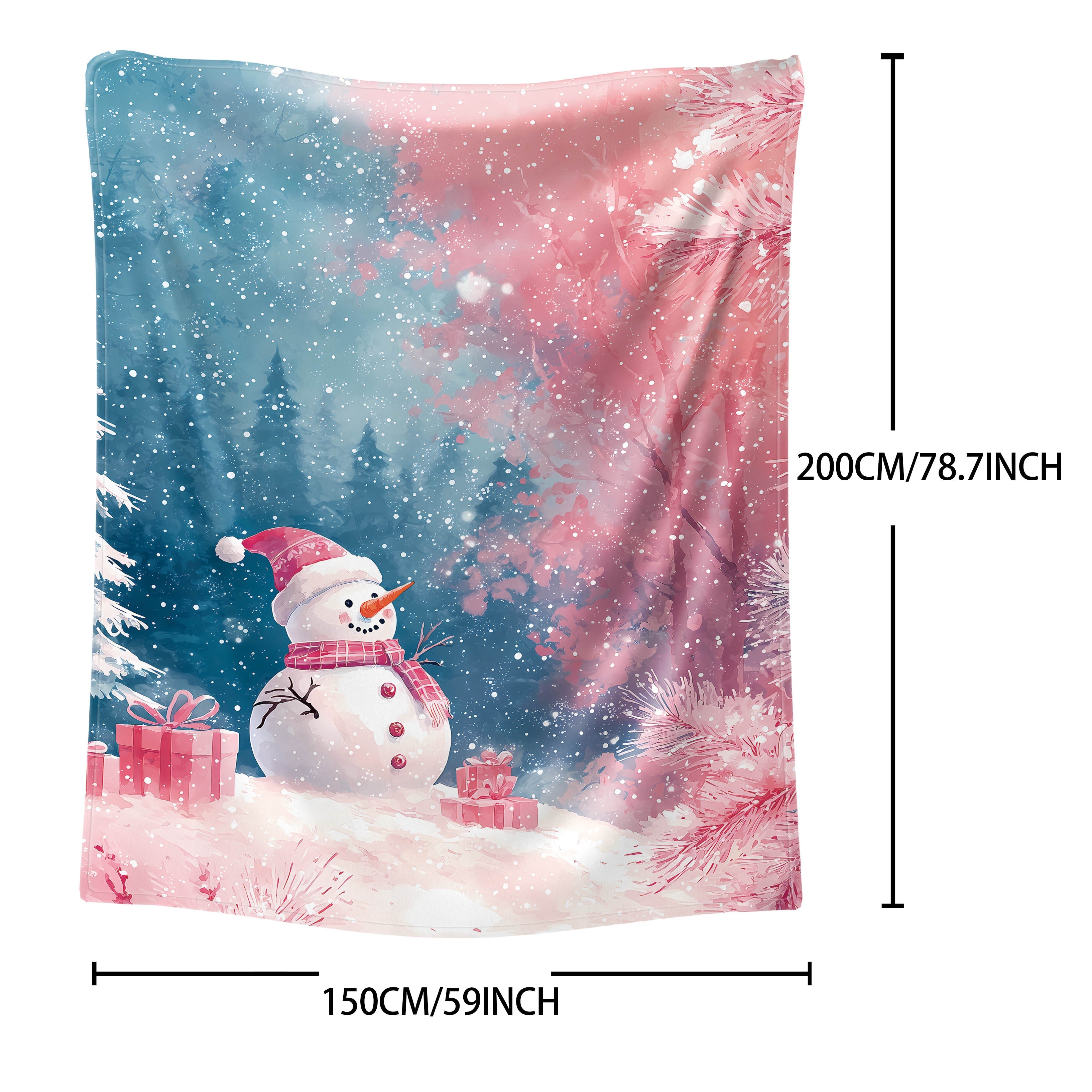 Christmas Throw Blanket with Snowmen Presents and Trees Soft Polyester Flannel for Bed Sofa and Home