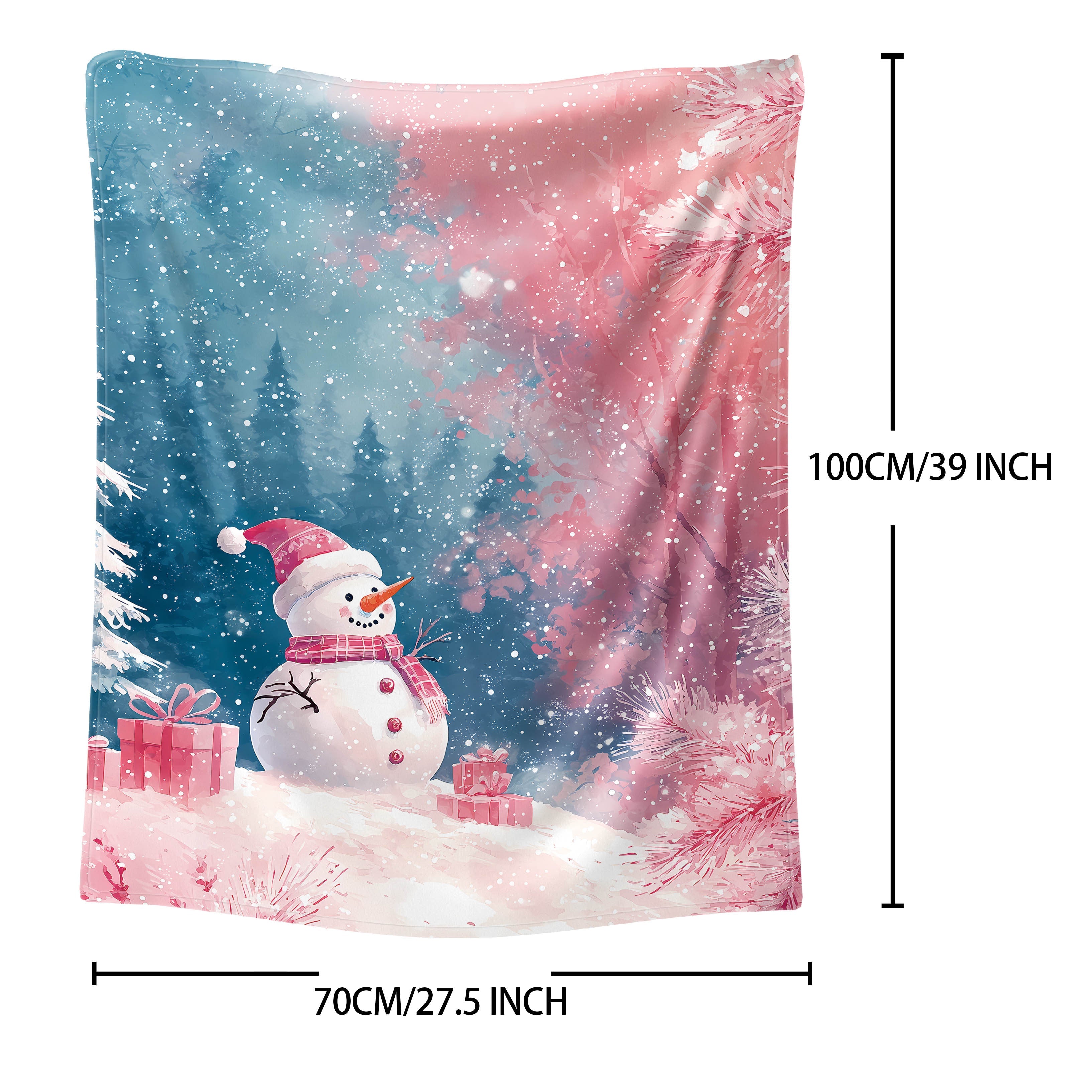 Christmas Throw Blanket with Snowmen Presents and Trees Soft Polyester Flannel for Bed Sofa and Home